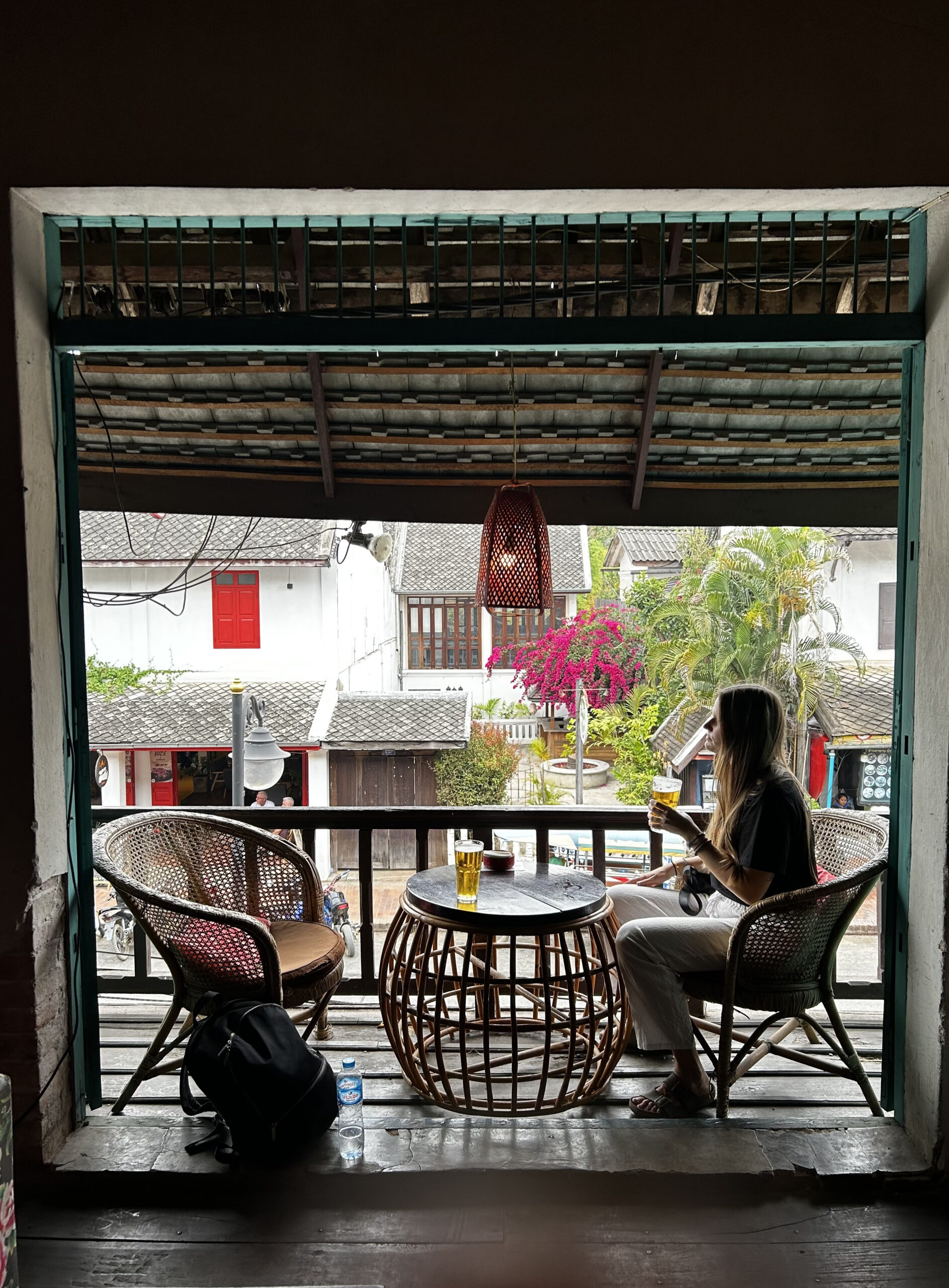 Enjoying a cold Beerlao on a hot afternoon in Luang Prabang, Laos.